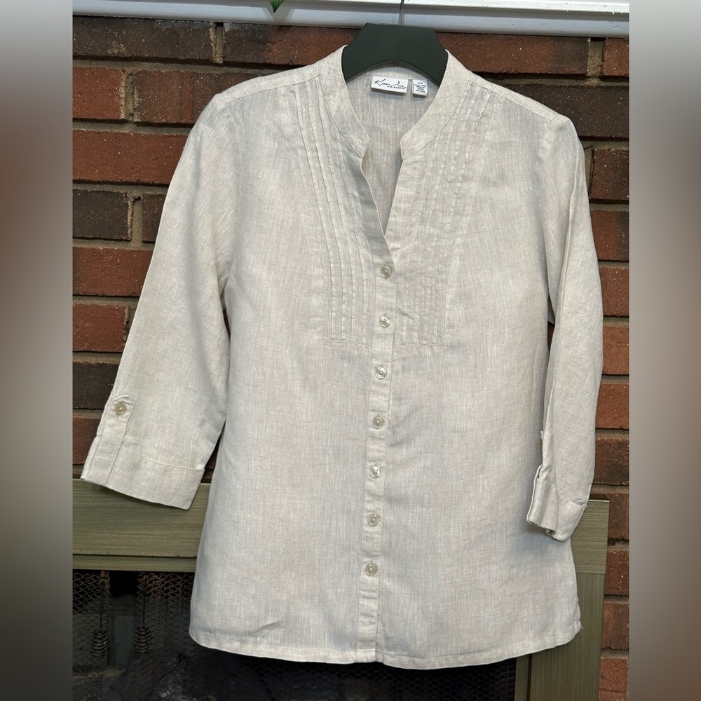 #7) Kim Rogers 100% Linen 3/4 sleeves top excellent condition.
